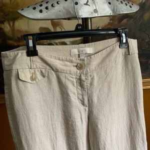 Loft Ann Taylor Tan Linen Pants Women 10 Wide Leg